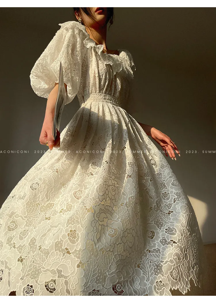 Aconiconi Heavy ruffled lace skirt top - Begonia