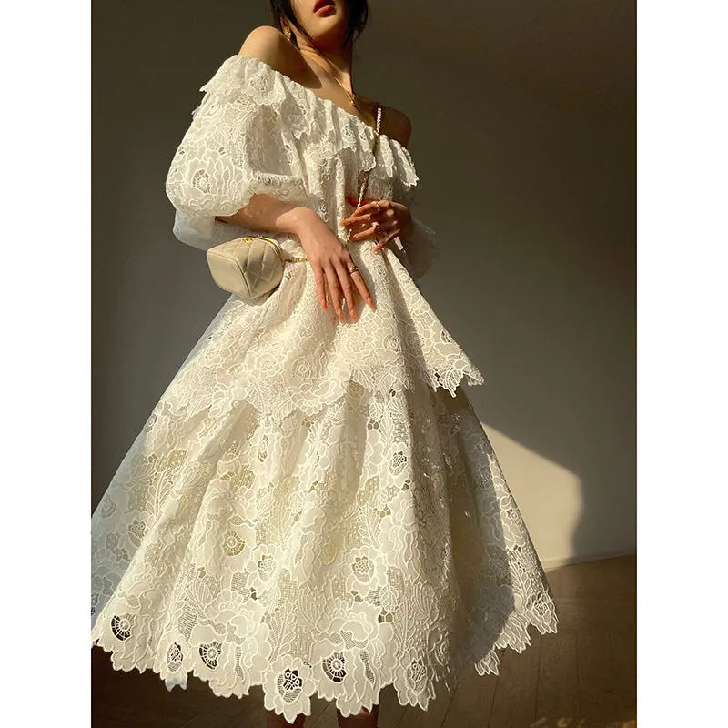Aconiconi Heavy ruffled lace skirt top - Begonia