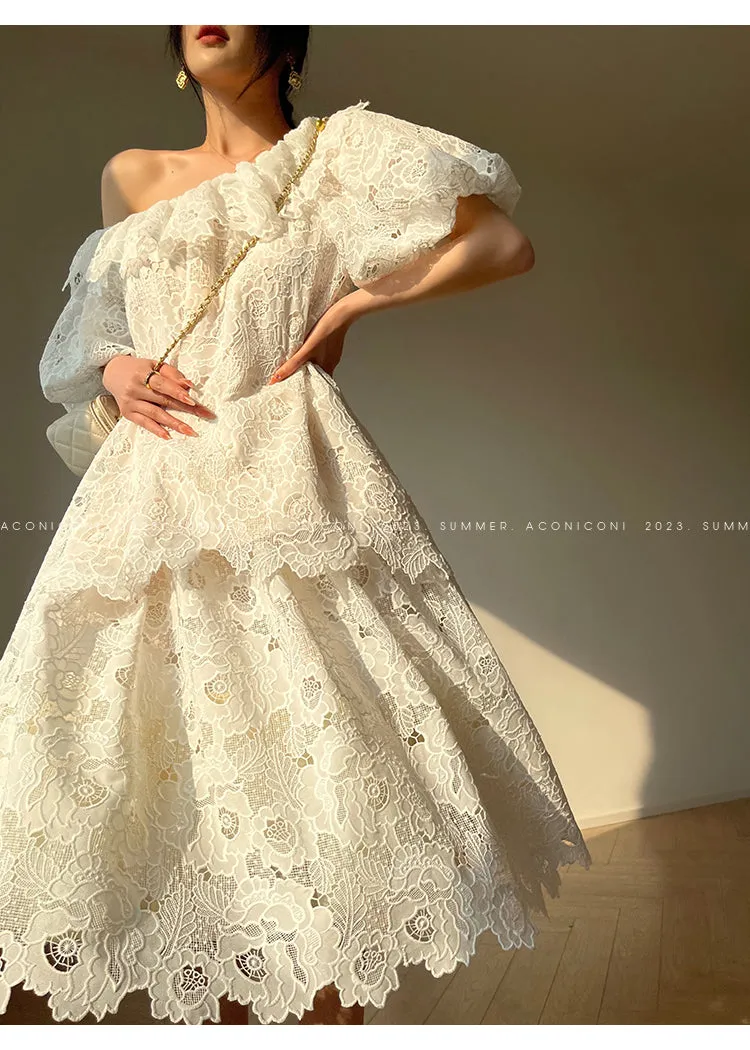 Aconiconi Heavy ruffled lace skirt top - Begonia