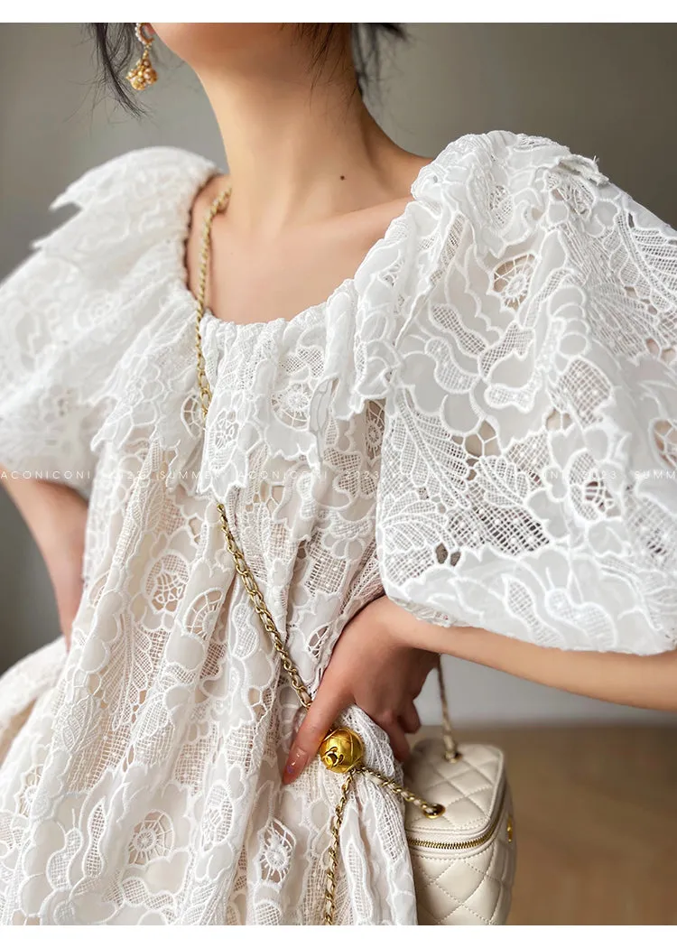Aconiconi Heavy ruffled lace skirt top - Begonia