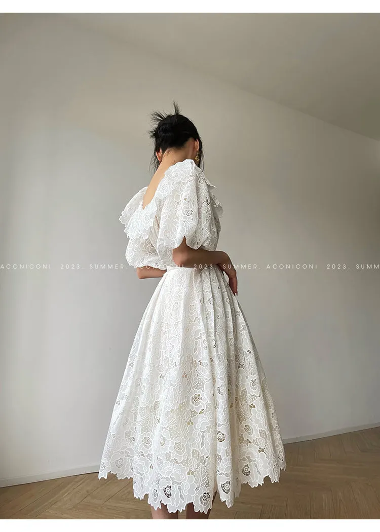 Aconiconi Heavy ruffled lace skirt top - Begonia