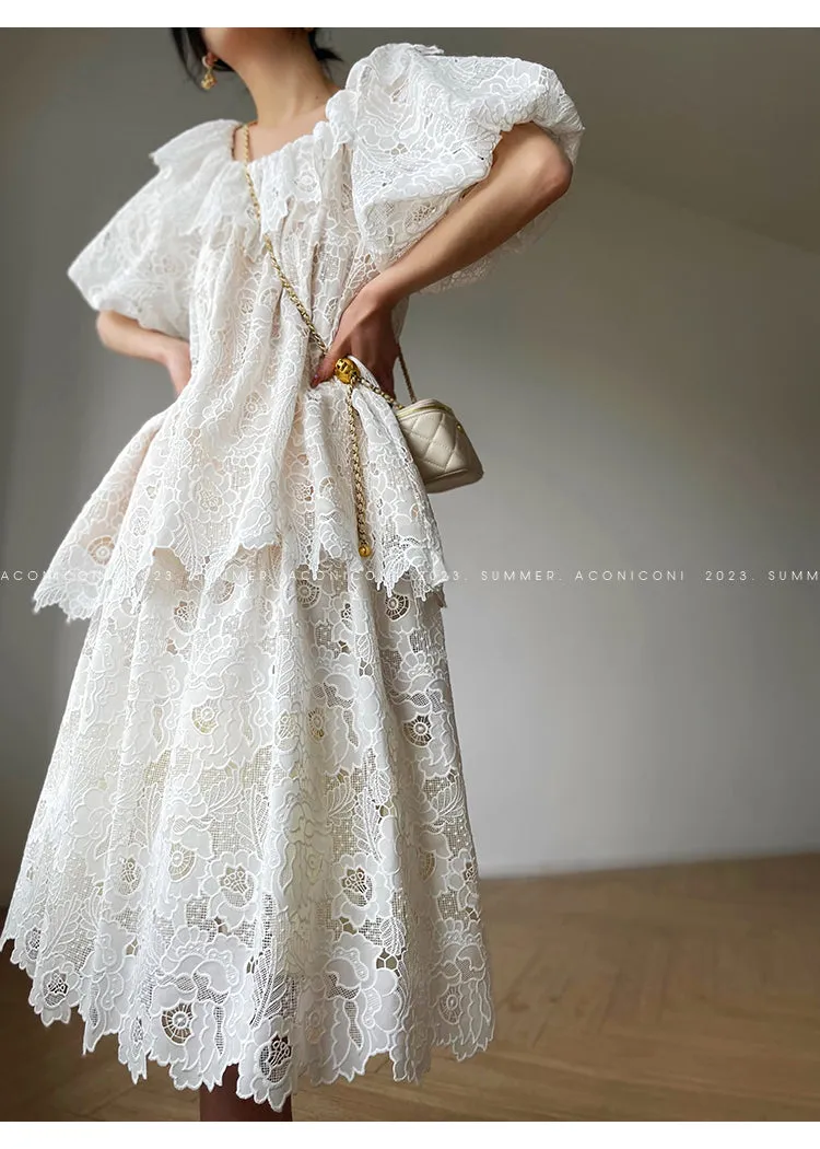 Aconiconi Heavy ruffled lace skirt top - Begonia