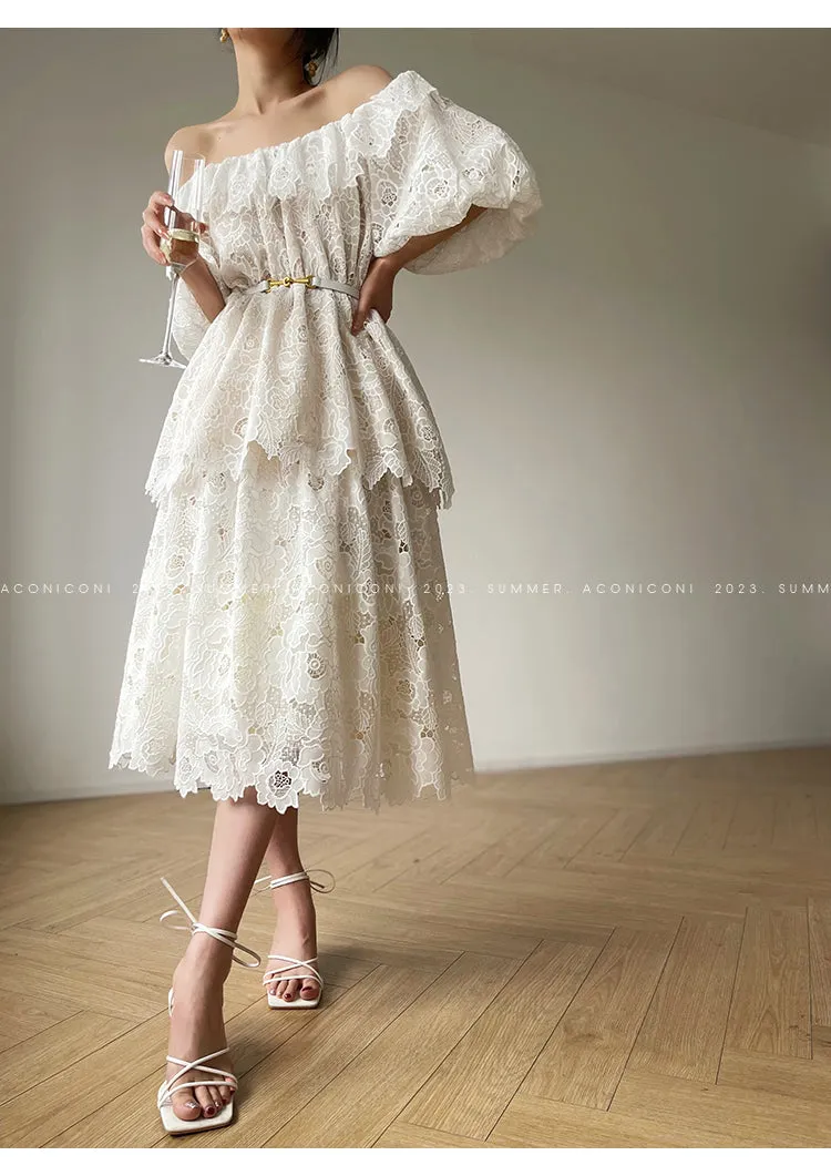 Aconiconi Heavy ruffled lace skirt top - Begonia