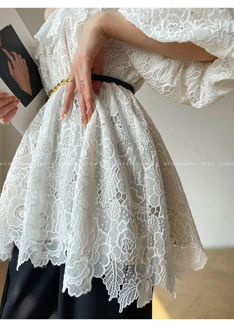Aconiconi Heavy ruffled lace skirt top - Begonia