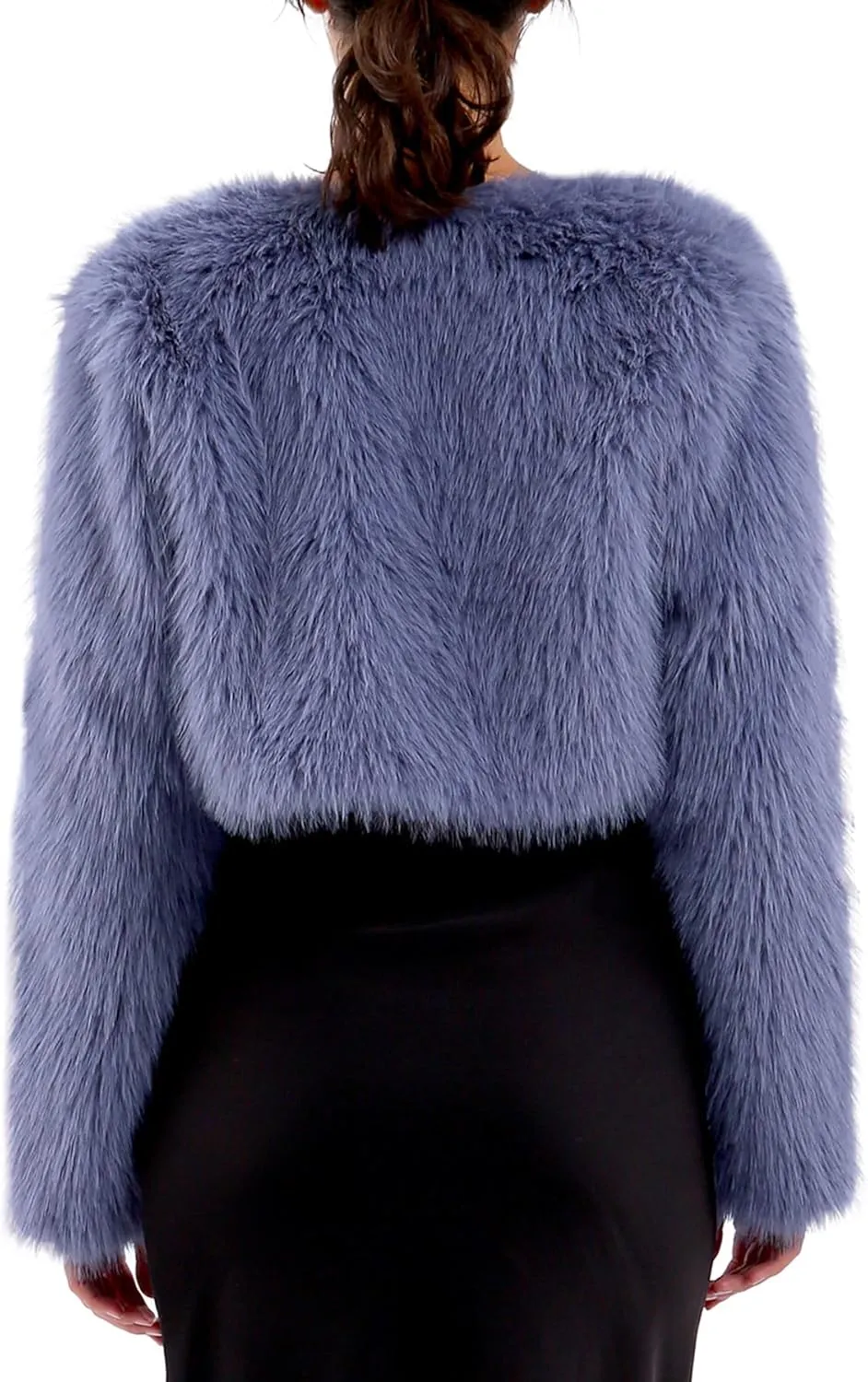 Amazhiyu Women's Faux Fur Cropped Coat Long Sleeve Open Front Winter Jacket