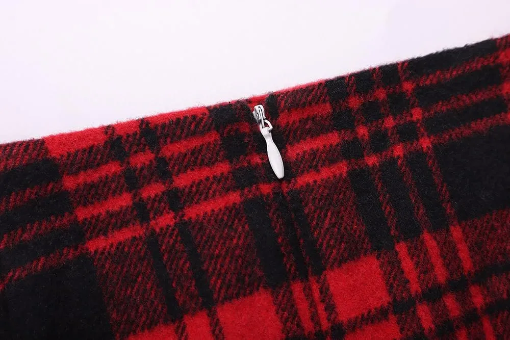 ATHX Women's High Waist Plaid Mini Skirts Fall Winter Wool Zipper Bodycon A Line Pencil Skirt Wrap Short Skirt for Women