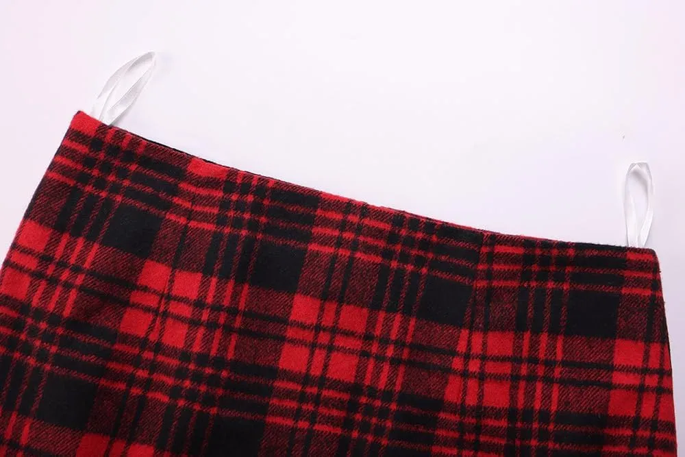 ATHX Women's High Waist Plaid Mini Skirts Fall Winter Wool Zipper Bodycon A Line Pencil Skirt Wrap Short Skirt for Women