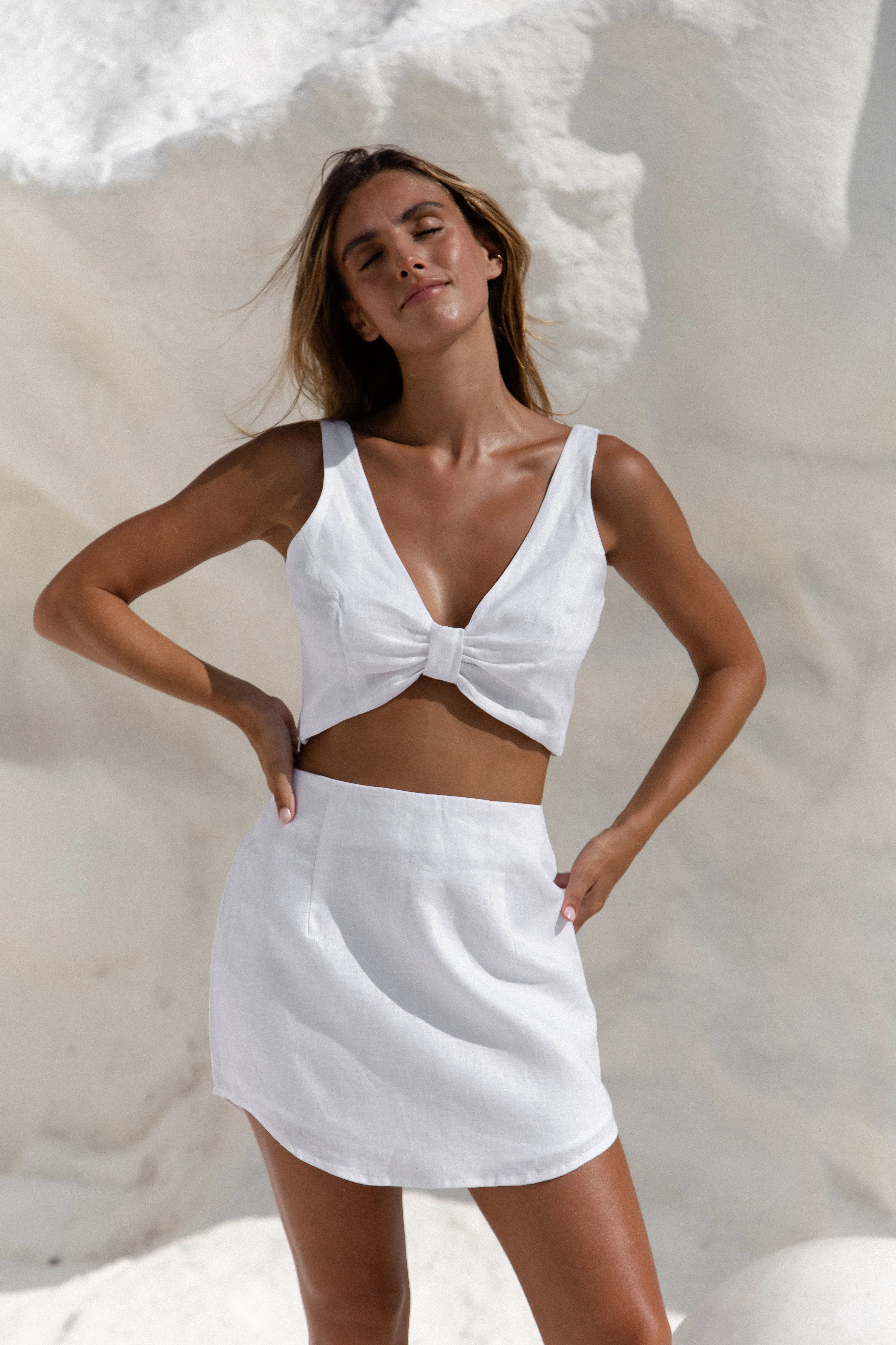 Aura Linen Mini Skirt White