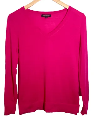 Bright Winter Shocking Pink Wool V-neck Sweater