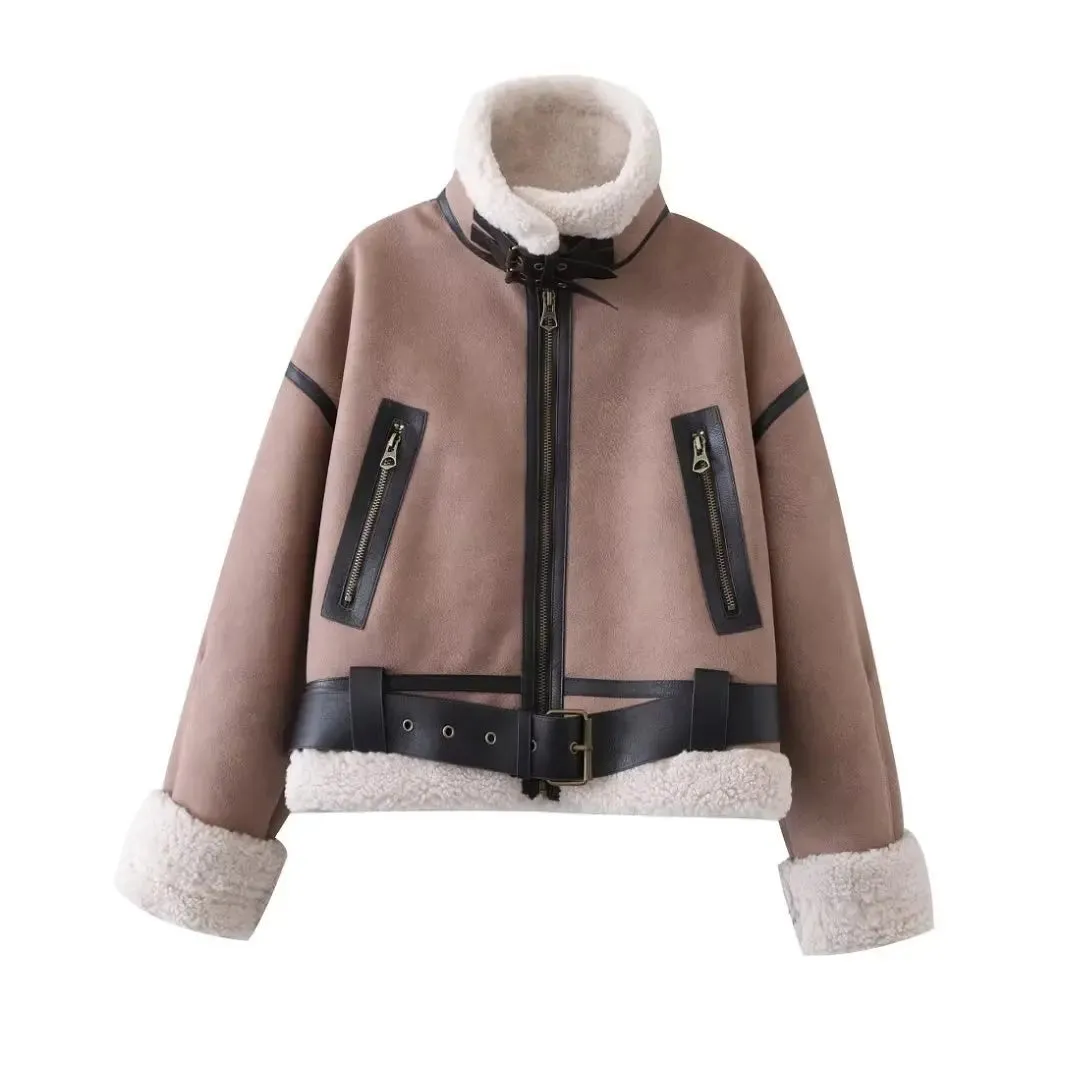 cold weather outfits Joskaa 2024 Winter New Arrival Women's Fashion Streetwear Chamois Leather Jacket Reversible Double-Sided Jacket From China