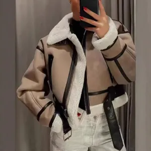 cold weather outfits Joskaa 2024 Winter New Arrival Women's Fashion Streetwear Chamois Leather Jacket Reversible Double-Sided Jacket From China