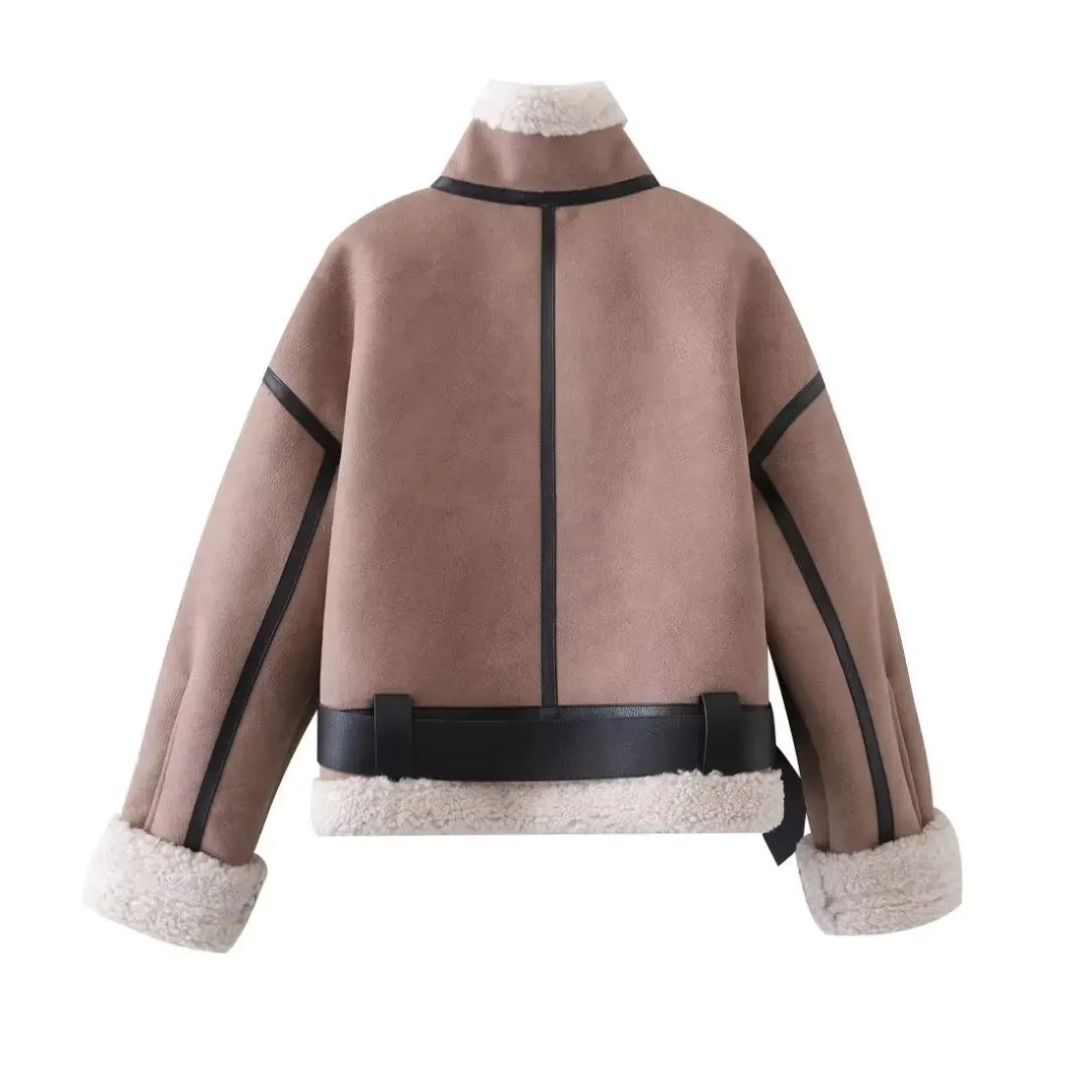 cold weather outfits Joskaa 2024 Winter New Arrival Women's Fashion Streetwear Chamois Leather Jacket Reversible Double-Sided Jacket From China
