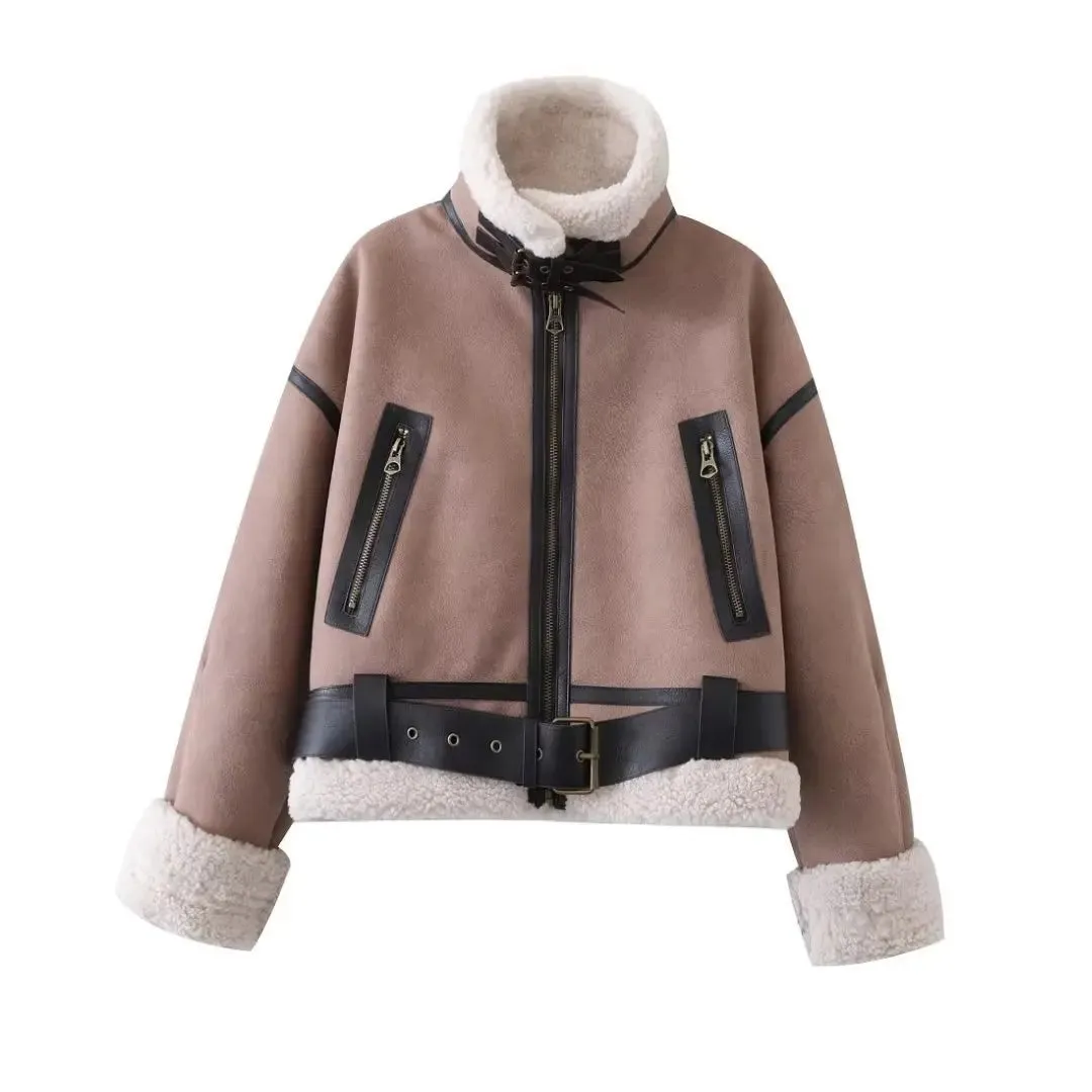 cold weather outfits Joskaa 2024 Winter New Arrival Women's Fashion Streetwear Chamois Leather Jacket Reversible Double-Sided Jacket From China