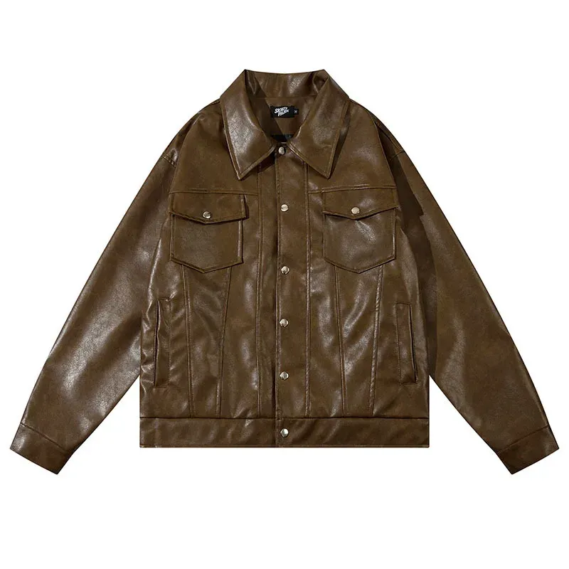 cold weather outfits Joskaa American Retro PU Leather Motorcycle Style Jacket High Street Trendy Brand Street Cool Baseball Vest Unisex Spring Outerwear