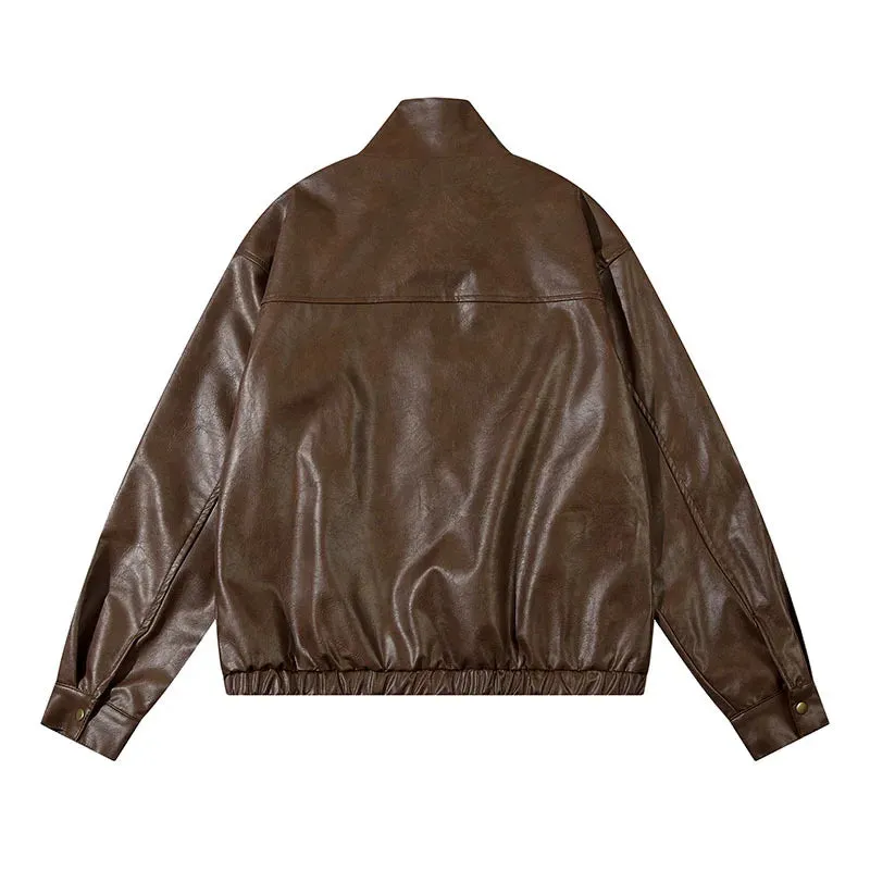 cold weather outfits Joskaa American Retro PU Leather Motorcycle Style Jacket High Street Trendy Brand Street Cool Baseball Vest Unisex Spring Outerwear