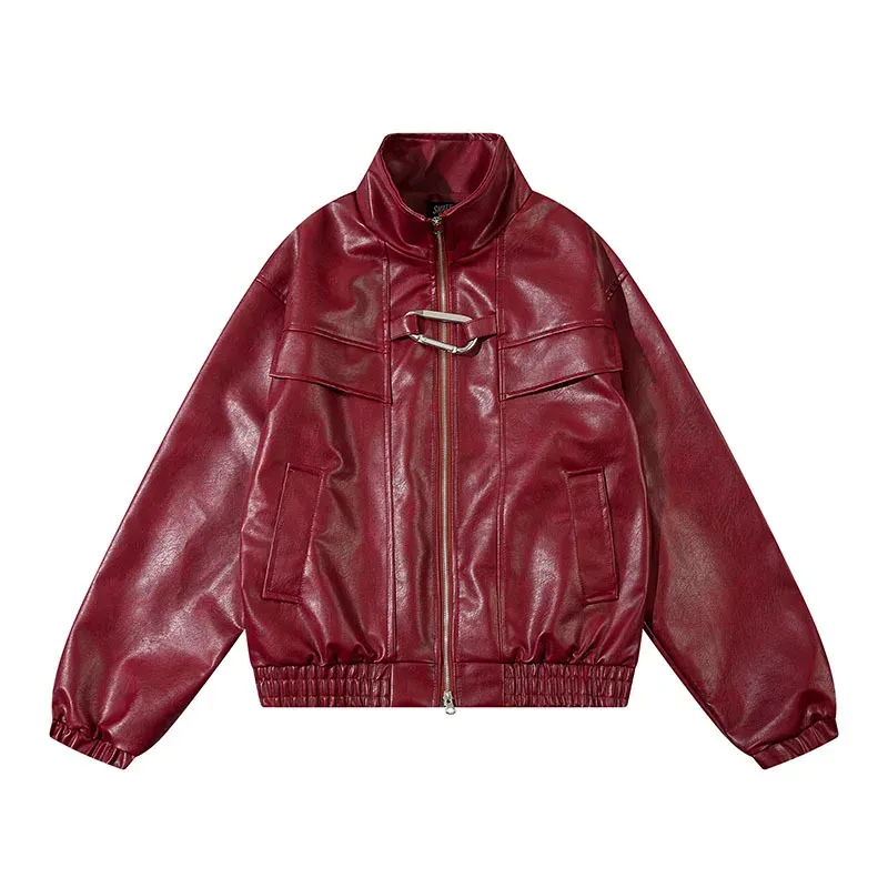 cold weather outfits Joskaa American Retro PU Leather Motorcycle Style Jacket High Street Trendy Brand Street Cool Baseball Vest Unisex Spring Outerwear