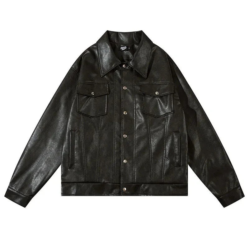 cold weather outfits Joskaa American Retro PU Leather Motorcycle Style Jacket High Street Trendy Brand Street Cool Baseball Vest Unisex Spring Outerwear