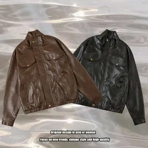 cold weather outfits Joskaa American Retro PU Leather Motorcycle Style Jacket High Street Trendy Brand Street Cool Baseball Vest Unisex Spring Outerwear