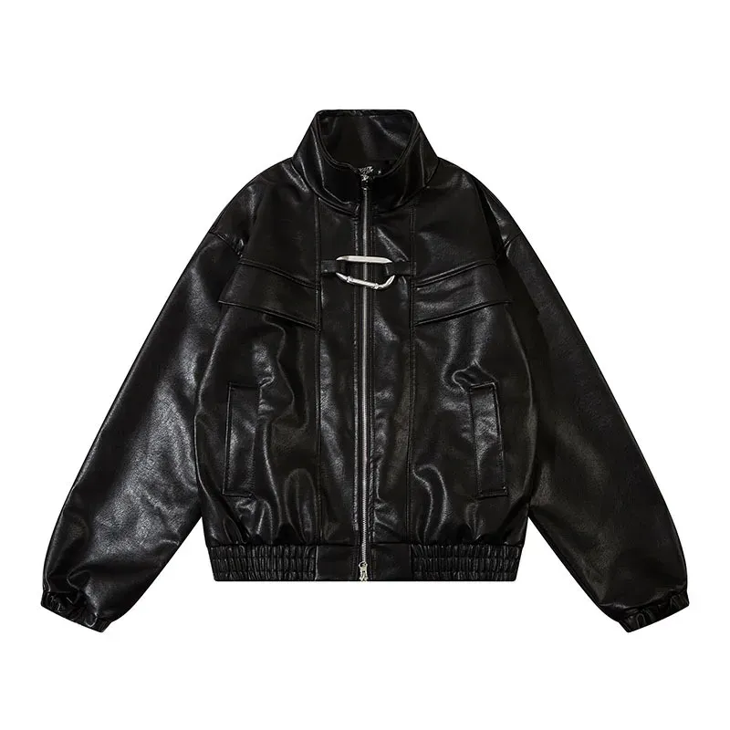 cold weather outfits Joskaa American Retro PU Leather Motorcycle Style Jacket High Street Trendy Brand Street Cool Baseball Vest Unisex Spring Outerwear
