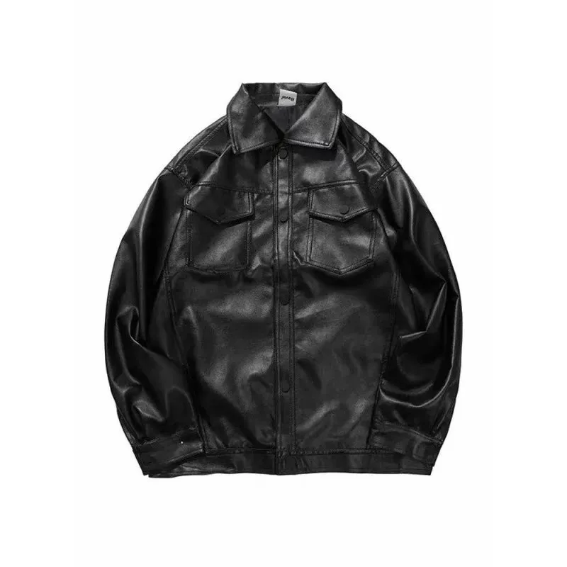 cold weather outfits Joskaa SpringAutumnAmerican Style Motorcycle Leather Jacket For Men TrendyinsPIU Leather Loose-Fit Couple Jacket Fashionable Korean Ver