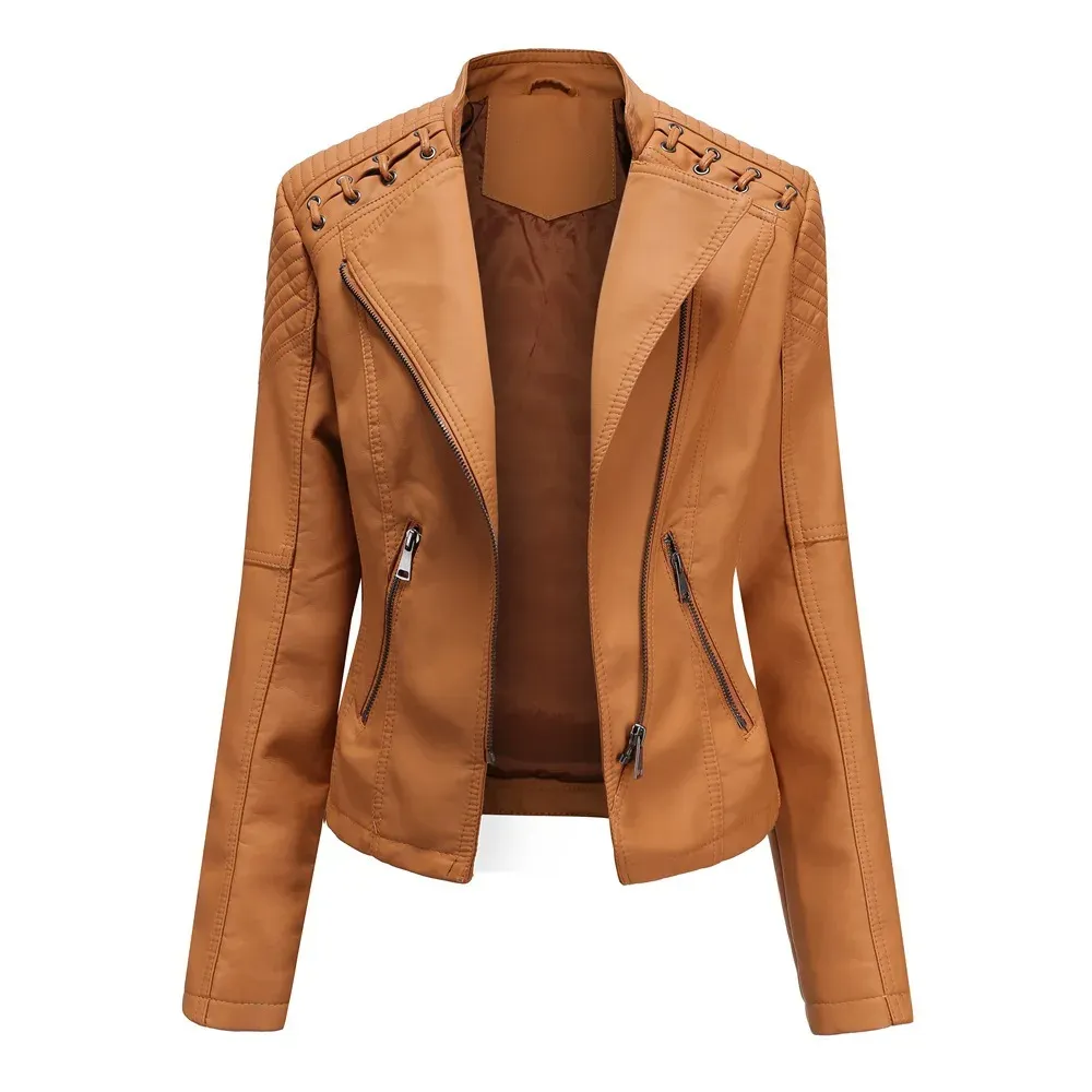 cold weather outfits Joskaa Trendy Youthful Cropped Jacket For Women Genuine Leather Slim Fit Motorcycle Jacket Versatile Smooths Your Silhouette