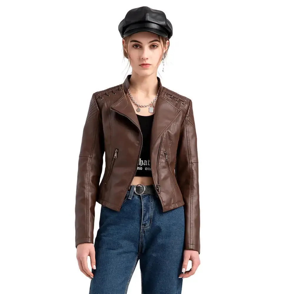 cold weather outfits Joskaa Trendy Youthful Cropped Jacket For Women Genuine Leather Slim Fit Motorcycle Jacket Versatile Smooths Your Silhouette