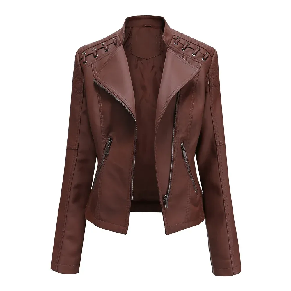 cold weather outfits Joskaa Trendy Youthful Cropped Jacket For Women Genuine Leather Slim Fit Motorcycle Jacket Versatile Smooths Your Silhouette