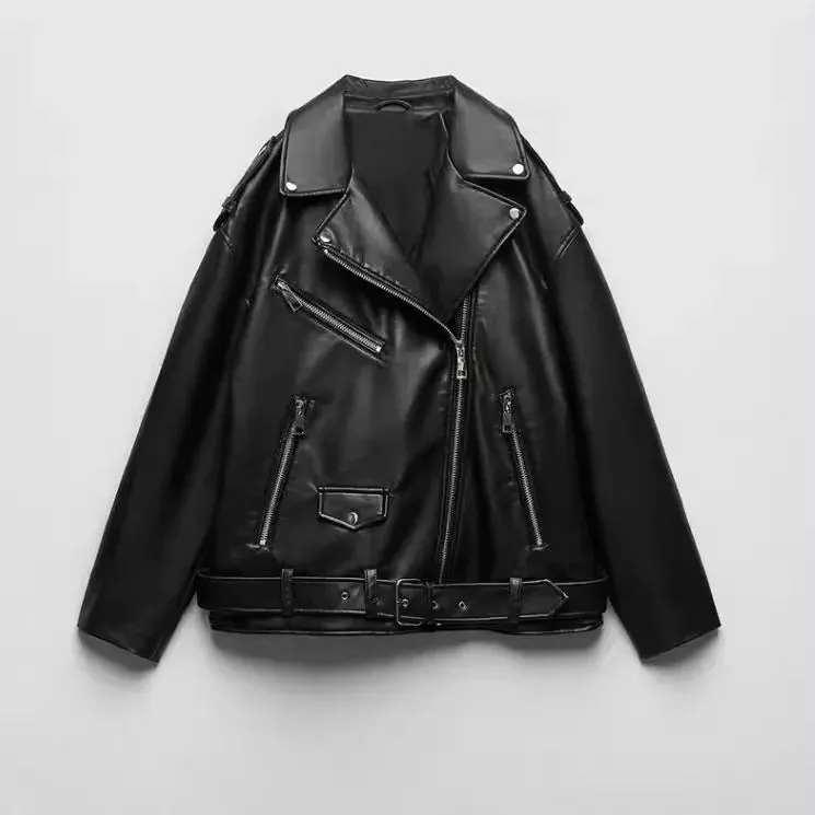 cold weather outfits Joskaa Vintage Motorcycle Leather Jacket Women's Clothing Fast Selling Popular Style Imitation Leather Biker Jacket For Seasonal Wear