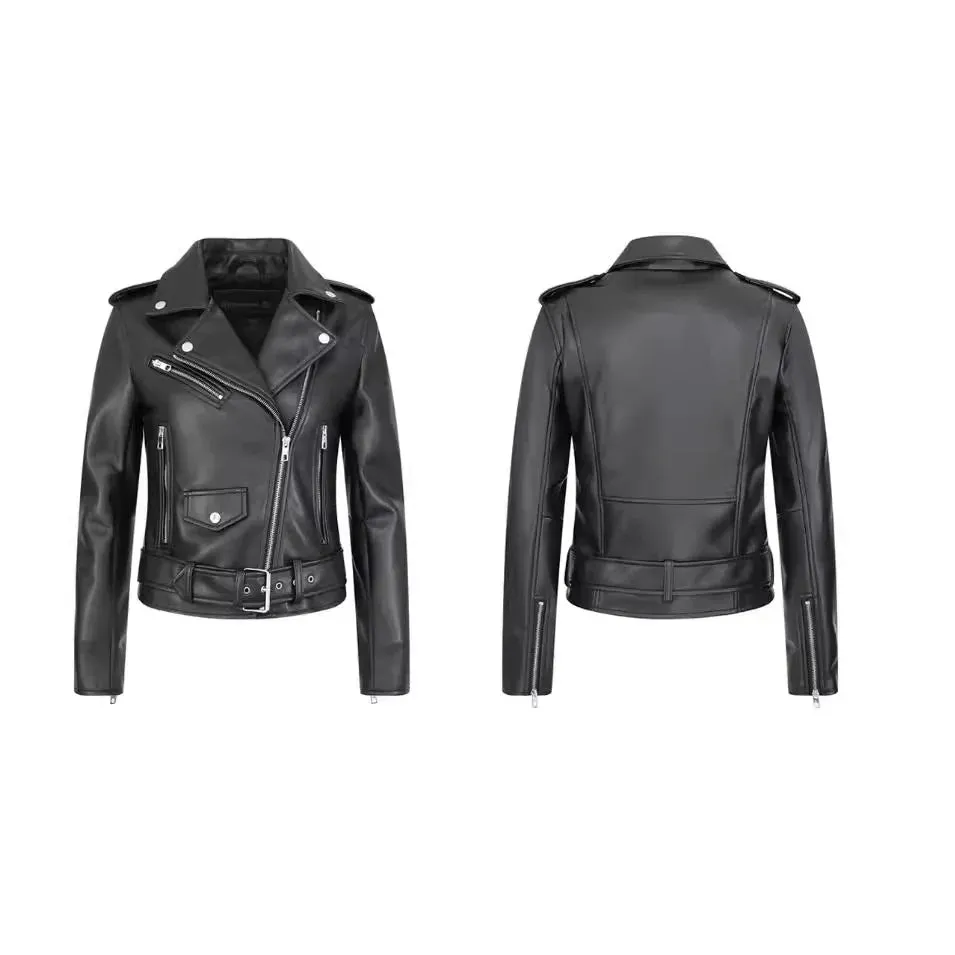 cold weather outfits Joskaa Vintage Motorcycle Leather Jacket Women's Clothing Fast Selling Popular Style Imitation Leather Biker Jacket For Seasonal Wear