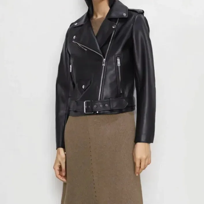 cold weather outfits Joskaa Vintage Motorcycle Leather Jacket Women's Clothing Fast Selling Popular Style Imitation Leather Biker Jacket For Seasonal Wear