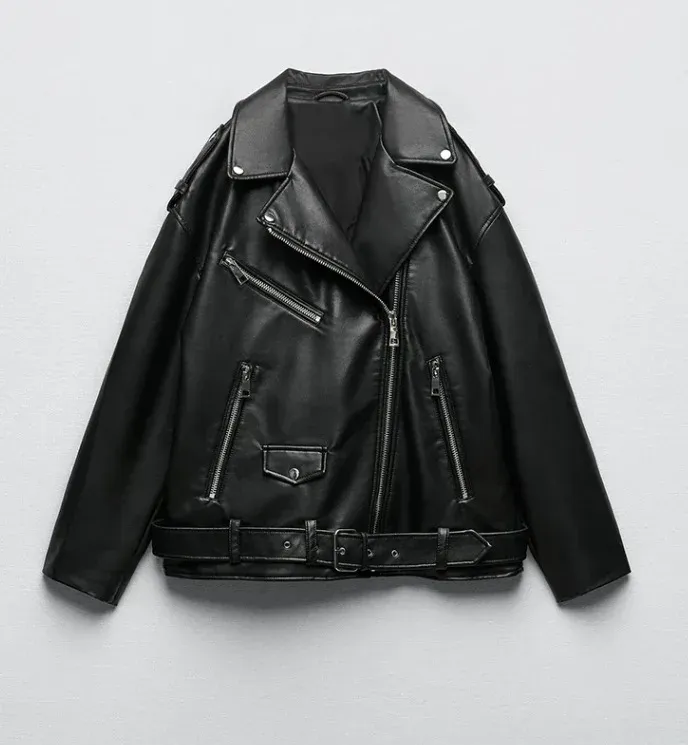 cold weather outfits Joskaa Vintage Motorcycle Leather Jacket Women's Clothing Fast Selling Popular Style Imitation Leather Biker Jacket For Seasonal Wear