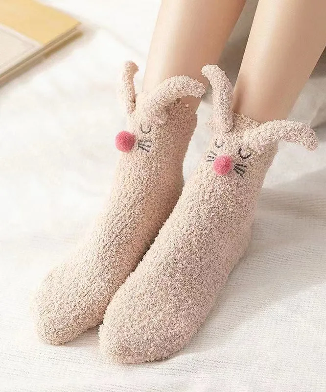 Coral Velvet Khaki Mid Length Socks Keep Warm And Cute In Winter
