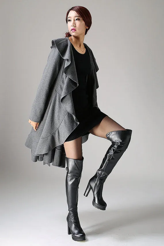 Dark gray wool coat women jacket winter jacket (1075)