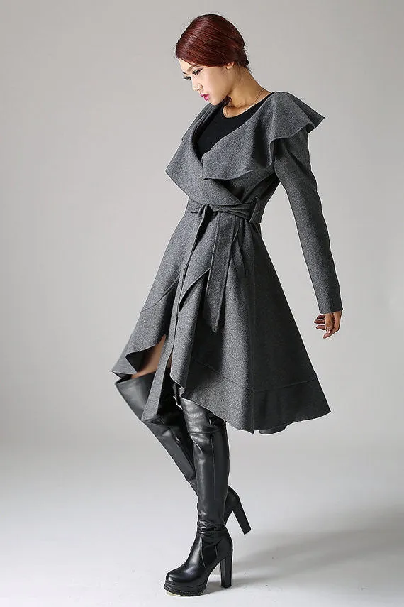Dark gray wool coat women jacket winter jacket (1075)