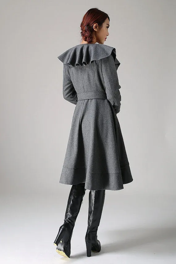 Dark gray wool coat women jacket winter jacket (1075)