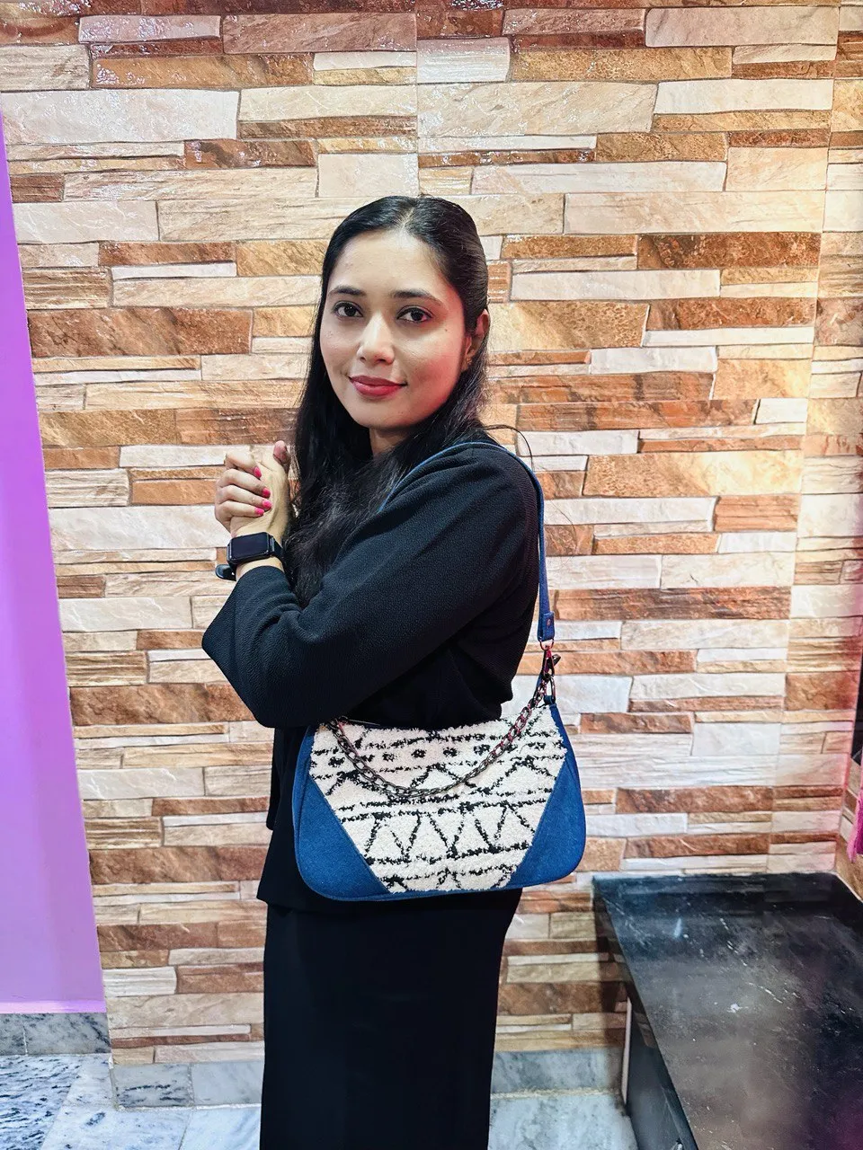 DURABLE BLUE  DENIM WHITE  MOON BAG - E3