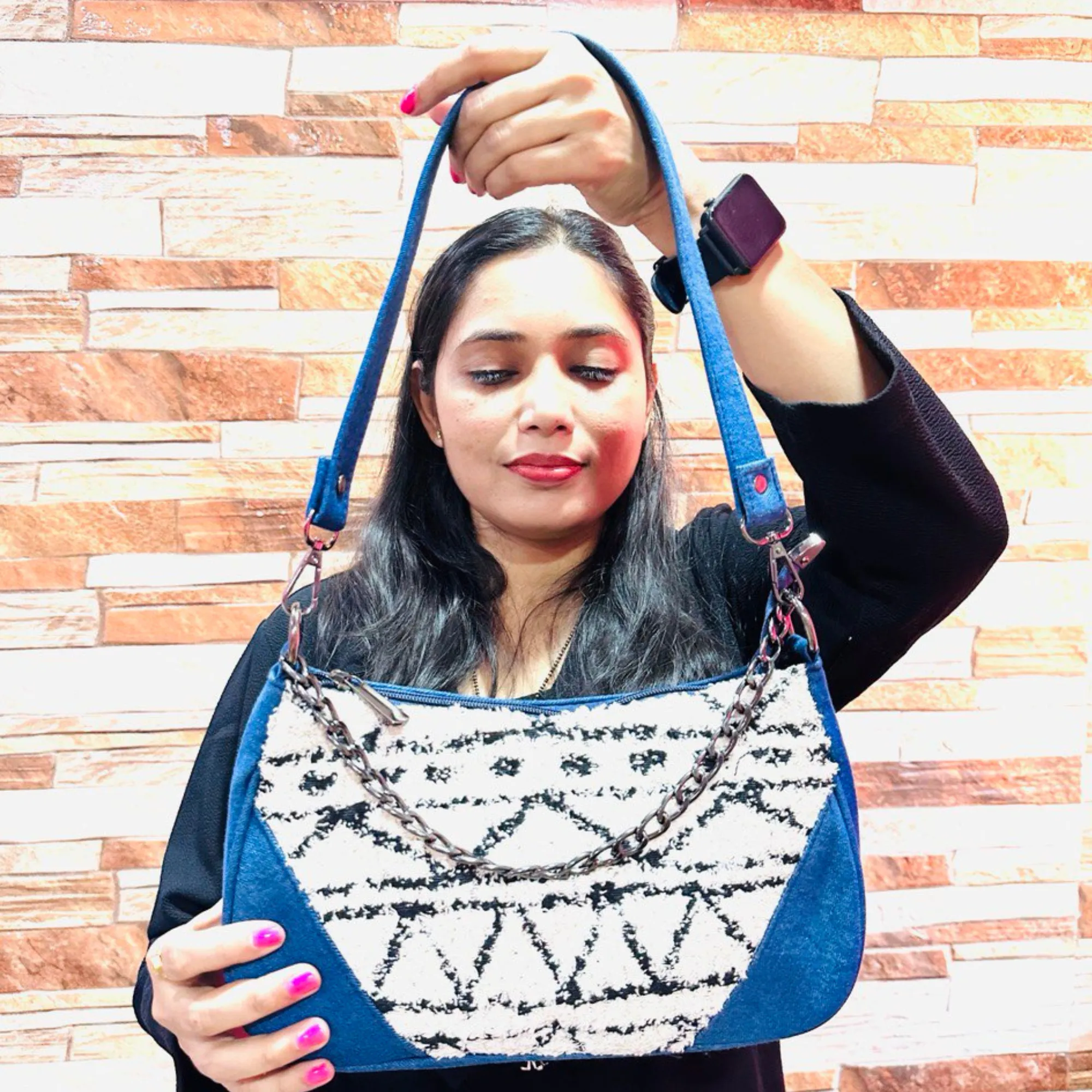 DURABLE BLUE  DENIM WHITE  MOON BAG - E3