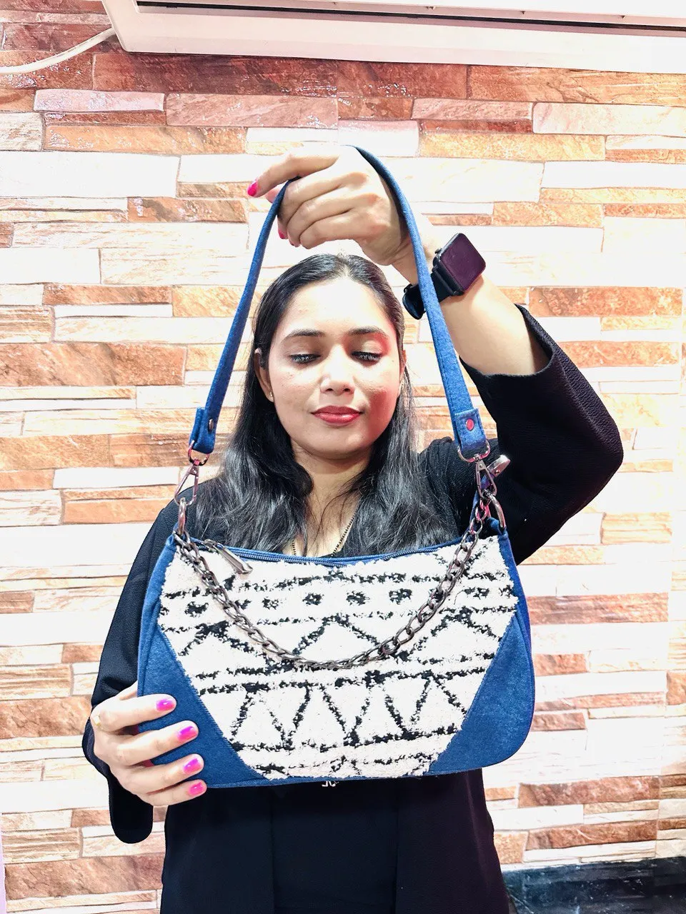 DURABLE BLUE  DENIM WHITE  MOON BAG - E3