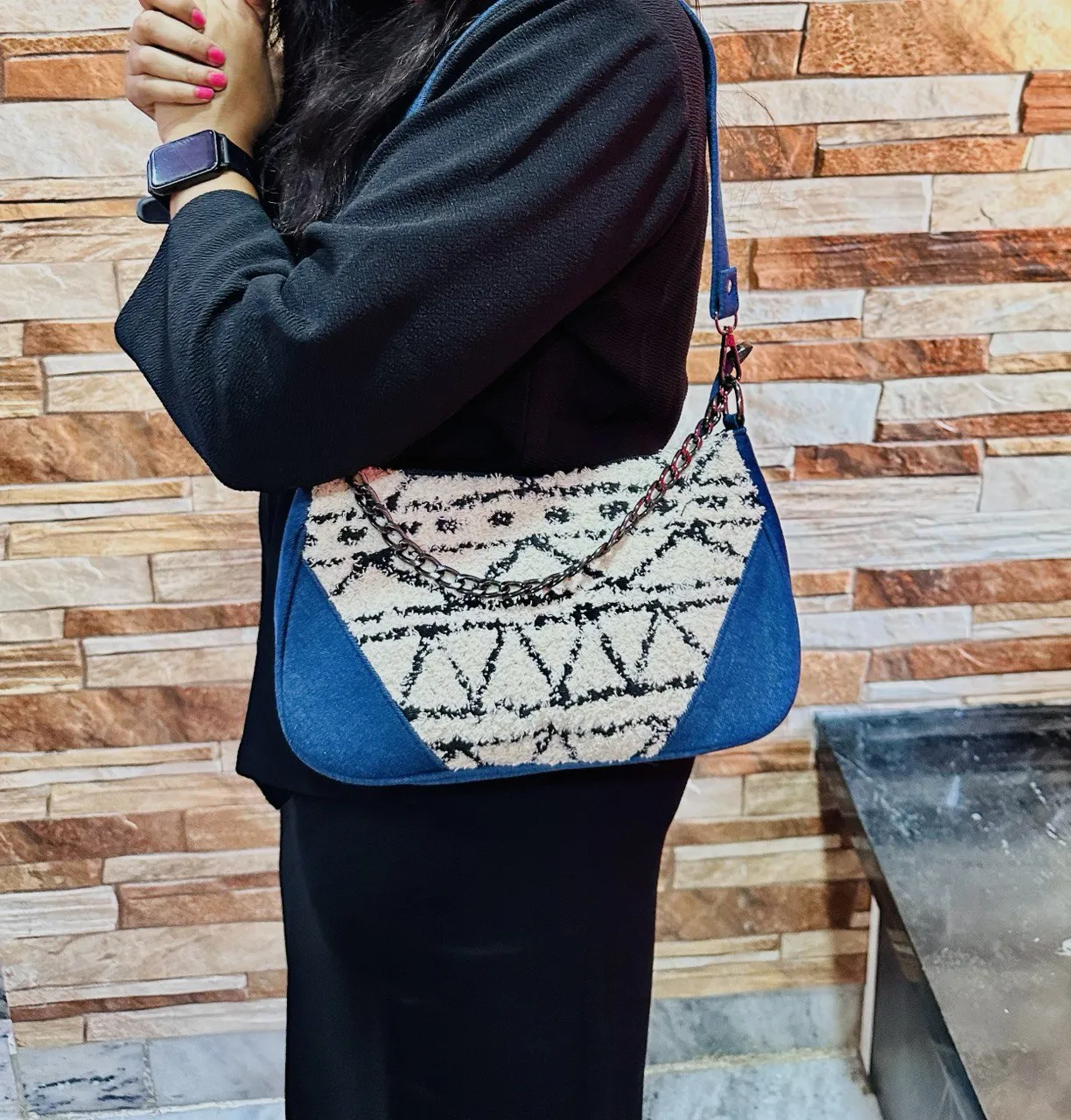 DURABLE BLUE  DENIM WHITE  MOON BAG - E3
