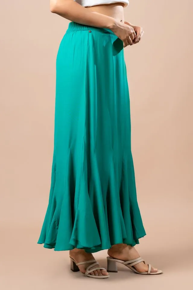 elegant plain pure morrocan crepe mermaid long skirt - Green