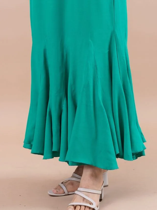 elegant plain pure morrocan crepe mermaid long skirt - Green