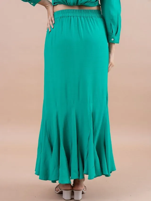 elegant plain pure morrocan crepe mermaid long skirt - Green