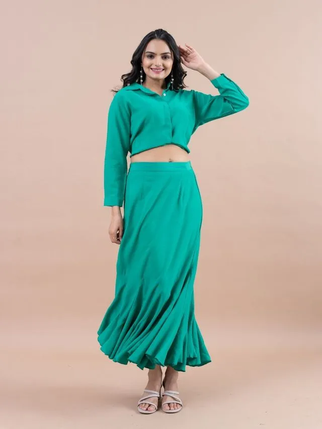 elegant plain pure morrocan crepe mermaid long skirt - Green