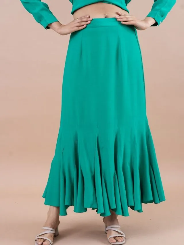 elegant plain pure morrocan crepe mermaid long skirt - Green