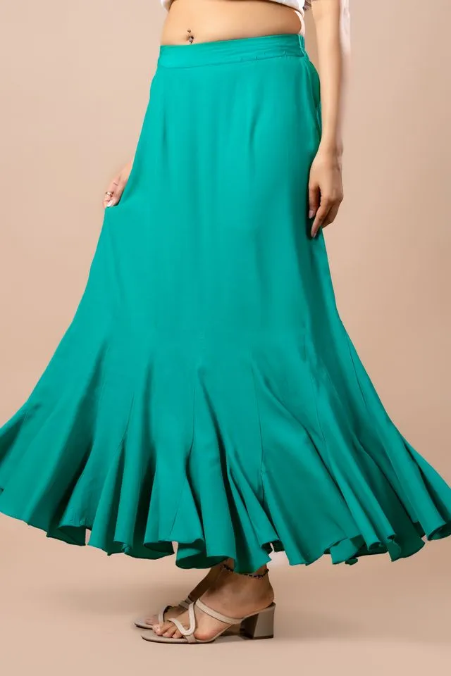 elegant plain pure morrocan crepe mermaid long skirt - Green
