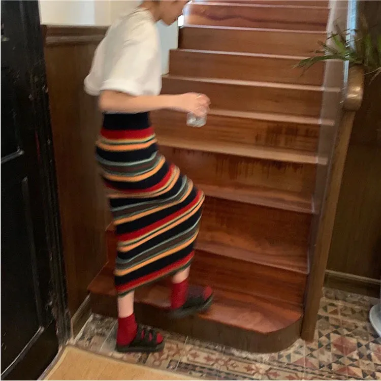 Elegant Striped Knitted A-Line Skirt