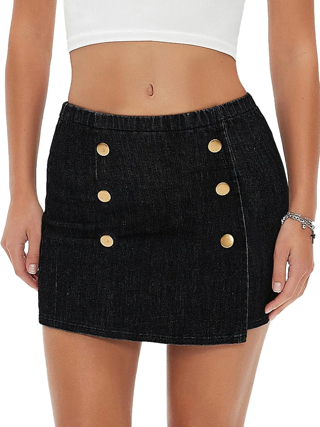 EXLURA Womens Button Bodycon Mini Skirt Sexy Night Club High Waist Elastic Y2K Trendy Short Plaid Skirts
