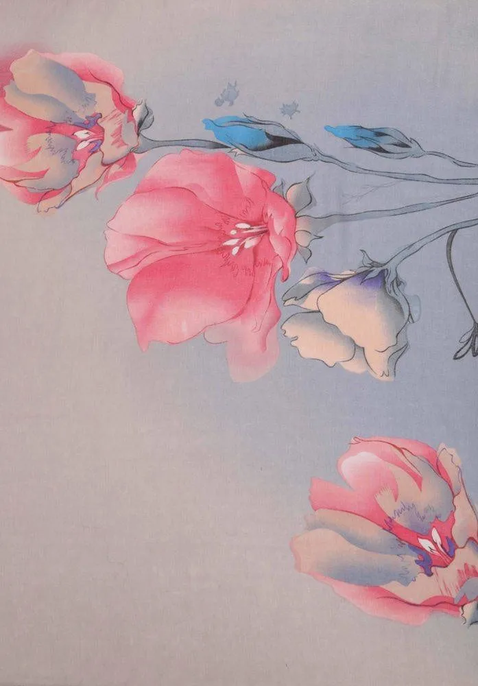 FabSeasons Pink Blue Viscose Colorful Floral Printed Soft & Stylish Scarf