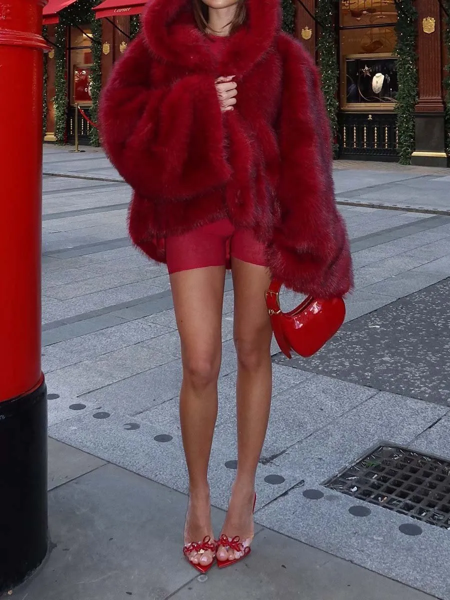 Faux Fox Fur Hooded Warm Jacket