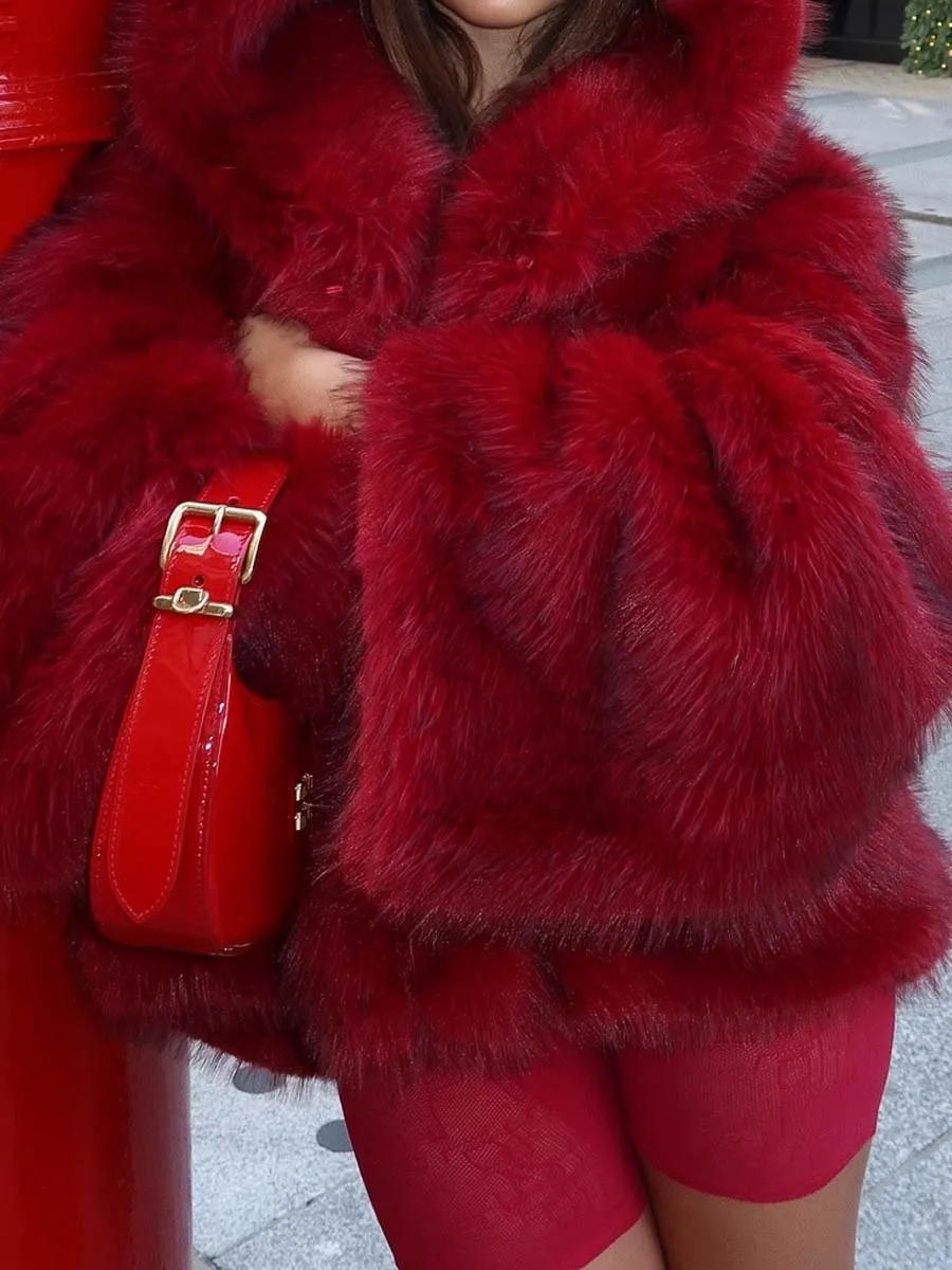 Faux Fox Fur Hooded Warm Jacket